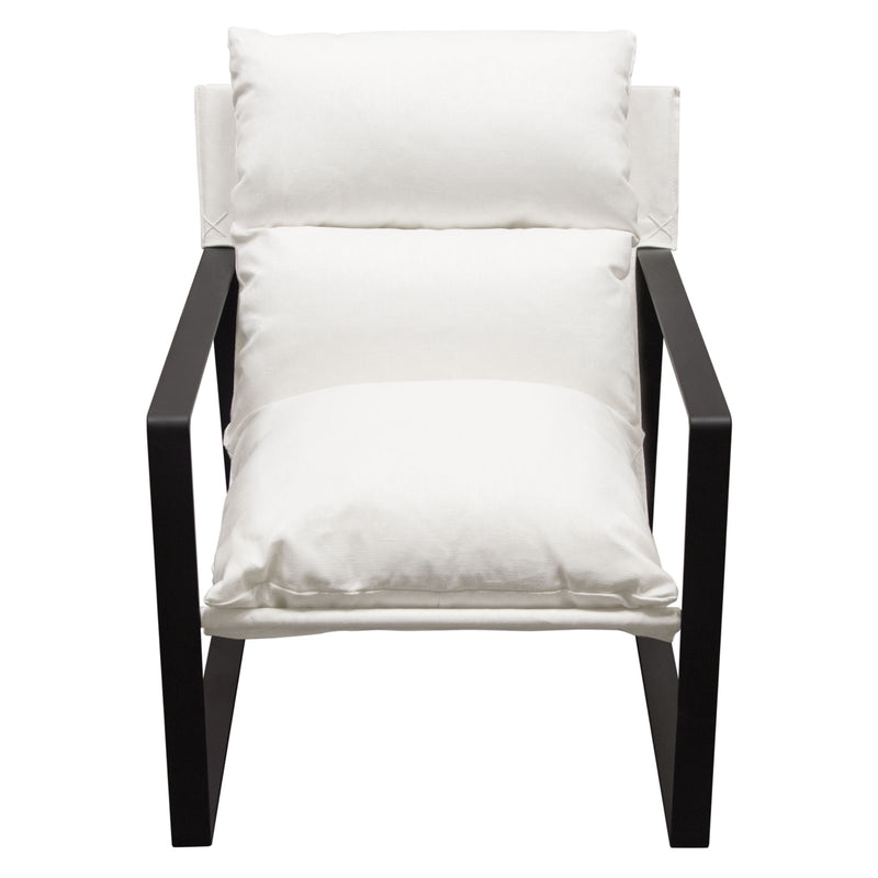 Miller Sling Accent Chair in White Linen Fabric w/ Black Powder Coated Metal Frame