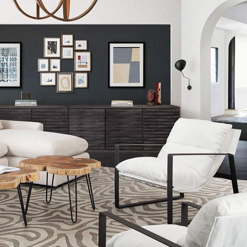 Miller Sling Accent Chair in White Linen Fabric w/ Black Powder Coated Metal Frame