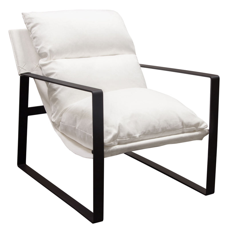Miller Sling Accent Chair in White Linen Fabric w/ Black Powder Coated Metal Frame