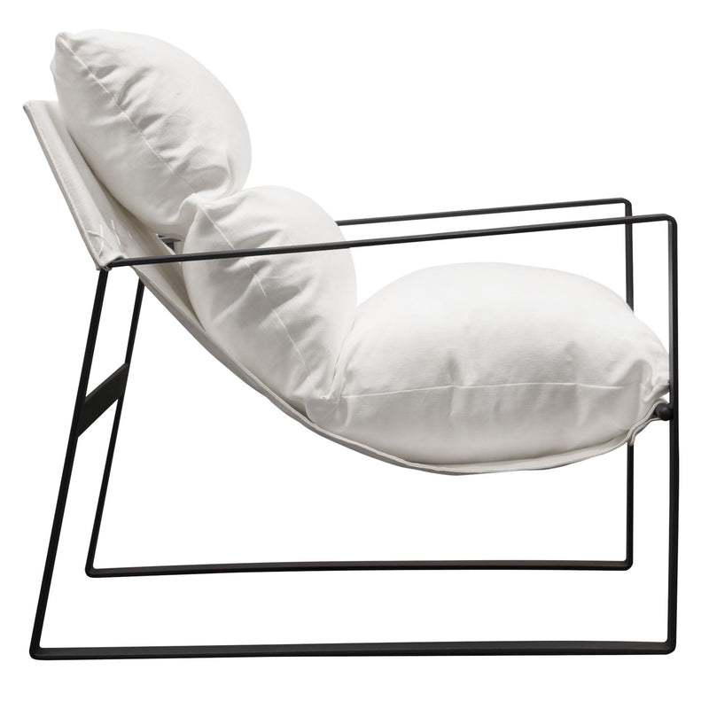 Miller Sling Accent Chair in White Linen Fabric w/ Black Powder Coated Metal Frame