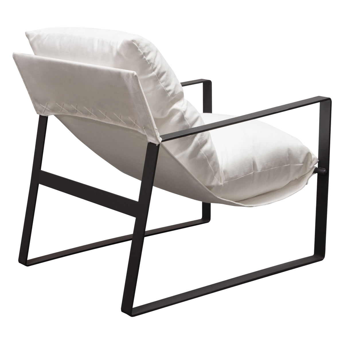 Miller Sling Accent Chair in White Linen Fabric w/ Black Powder Coated Metal Frame