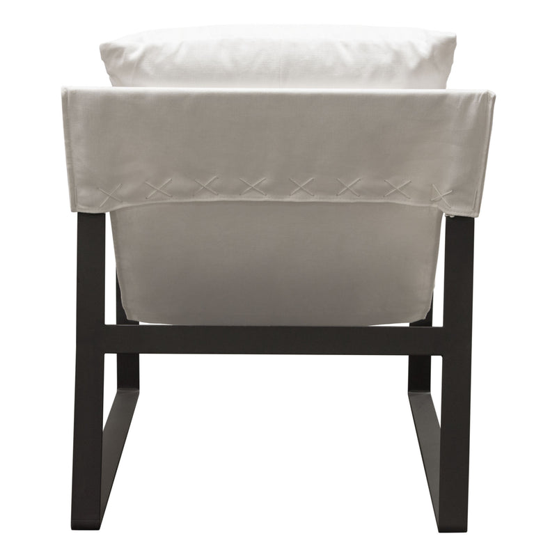 Miller Sling Accent Chair in White Linen Fabric w/ Black Powder Coated Metal Frame