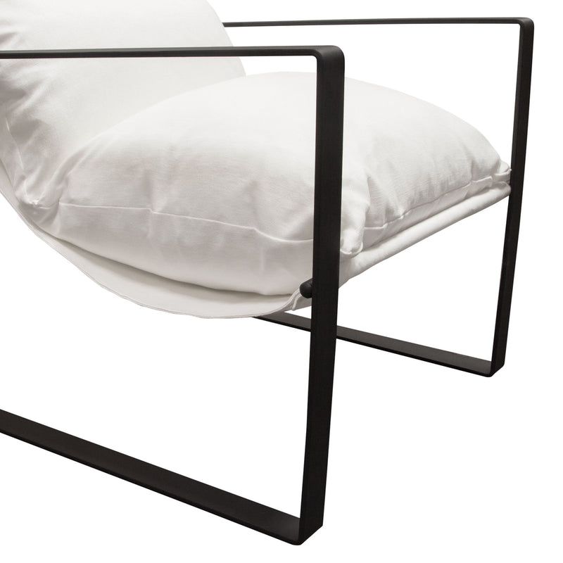Miller Sling Accent Chair in White Linen Fabric w/ Black Powder Coated Metal Frame