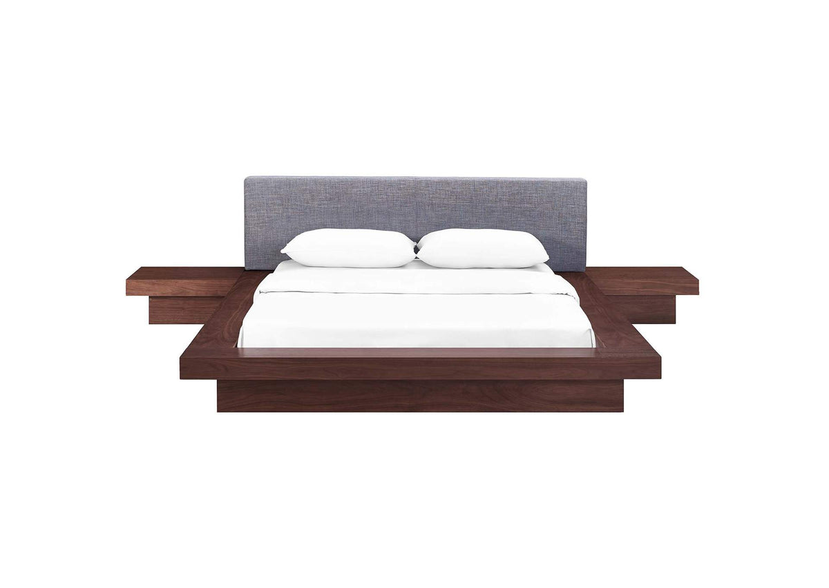 MOD-5492-WAL-GRY-SET Freja 3 Piece Fabric Queen Bedroom Set By Modway