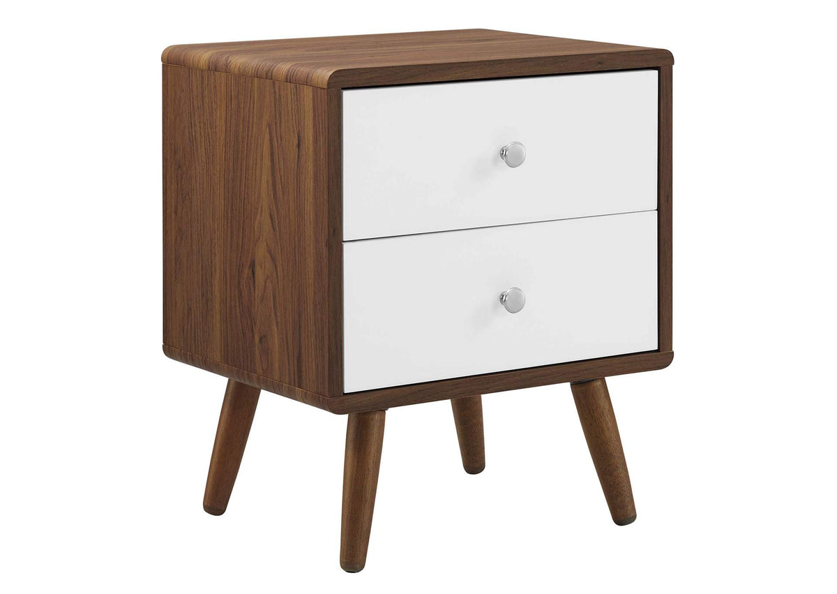 MOD-7017-WAL-WHI Transmit 2-Drawer Nightstand By Modway