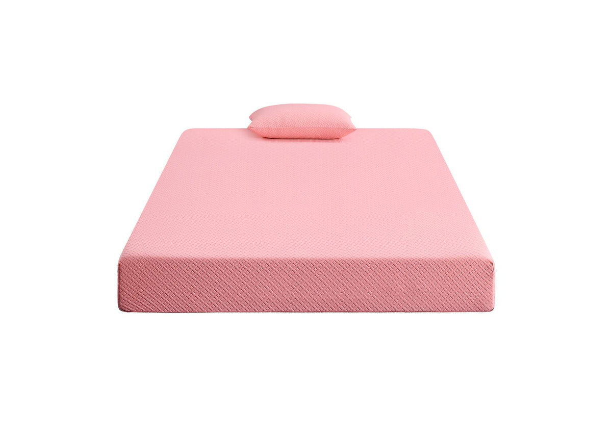 MT-PG07PKF Leo 7" Pink Full Gel-Infused Memory Foam Mattress and Pillow Set