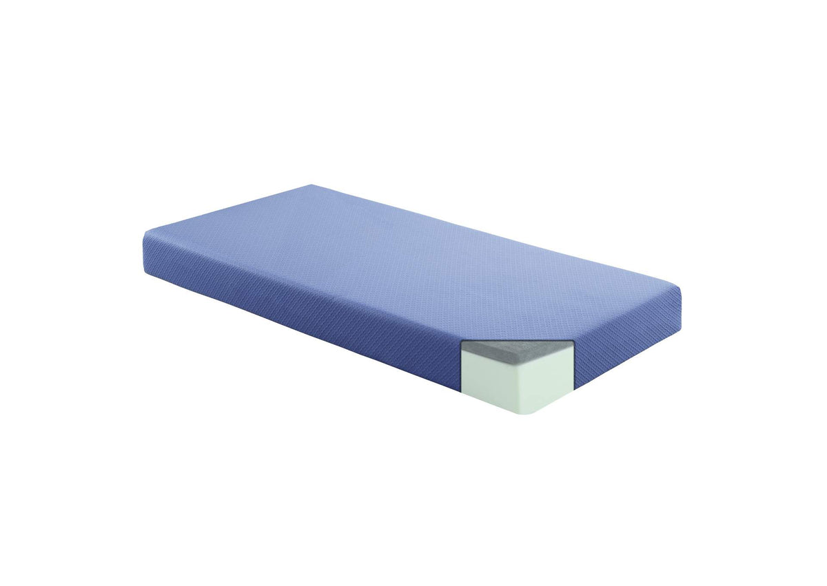 MT-PG07BLT Leo 7" Blue Twin Gel-Infused Memory Foam Mattress and Pillow Set