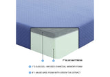 MT-PG07BLT Leo 7" Blue Twin Gel-Infused Memory Foam Mattress and Pillow Set