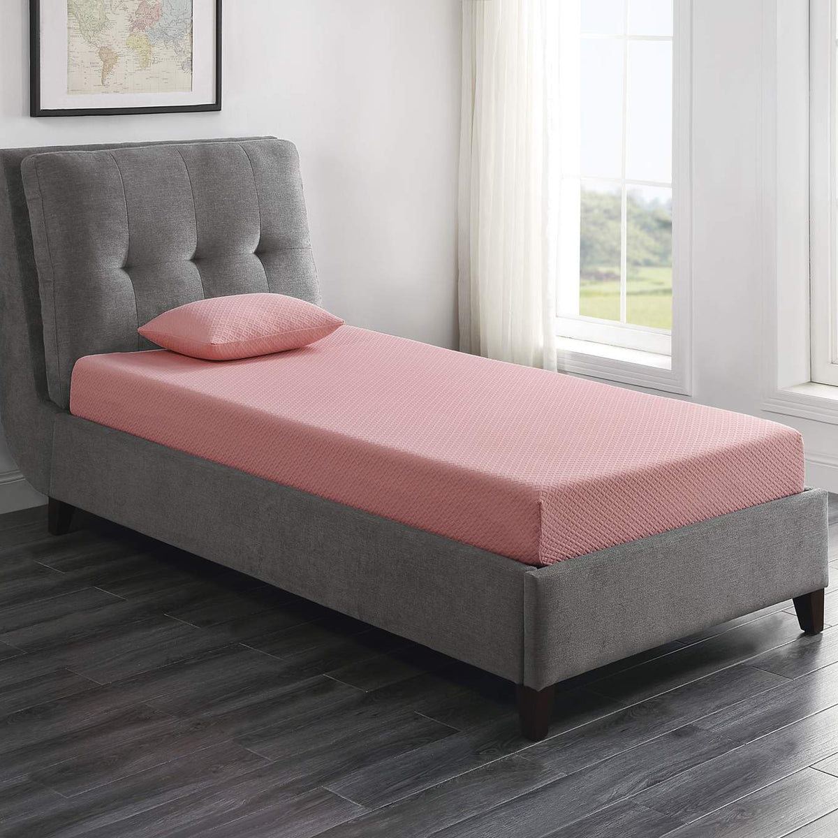 MT-PG07PKF Leo 7" Pink Full Gel-Infused Memory Foam Mattress and Pillow Set