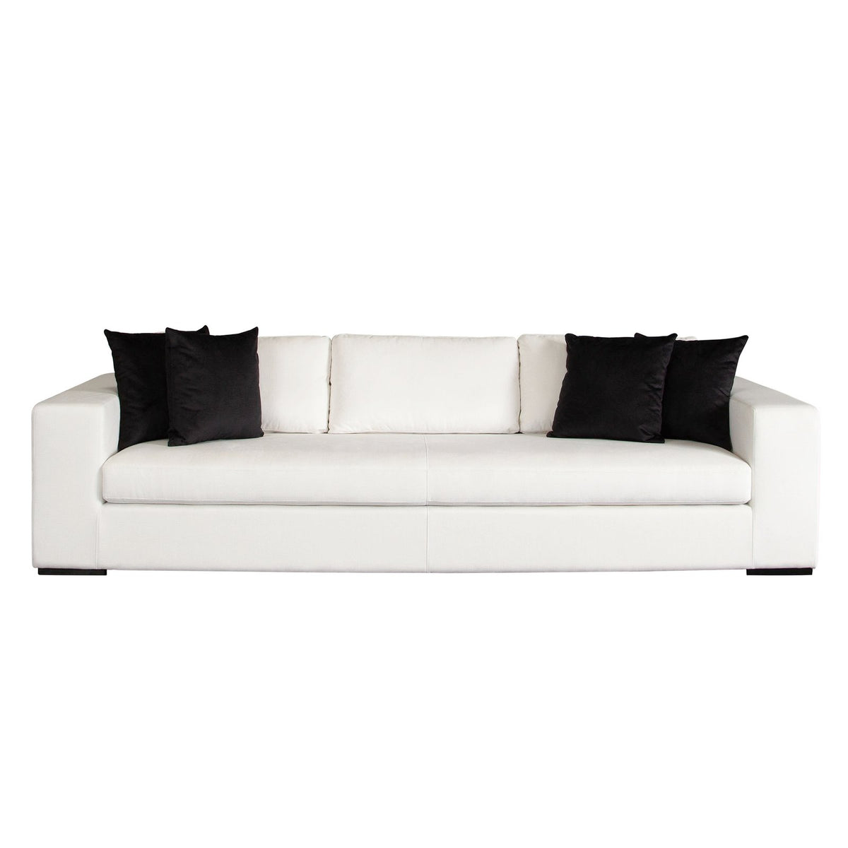 Muse Sofa In Mist White Performance Fabric W/ (4) Black Accent Pillows