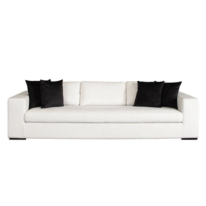 Muse Sofa In Mist White Performance Fabric W/ (4) Black Accent Pillows