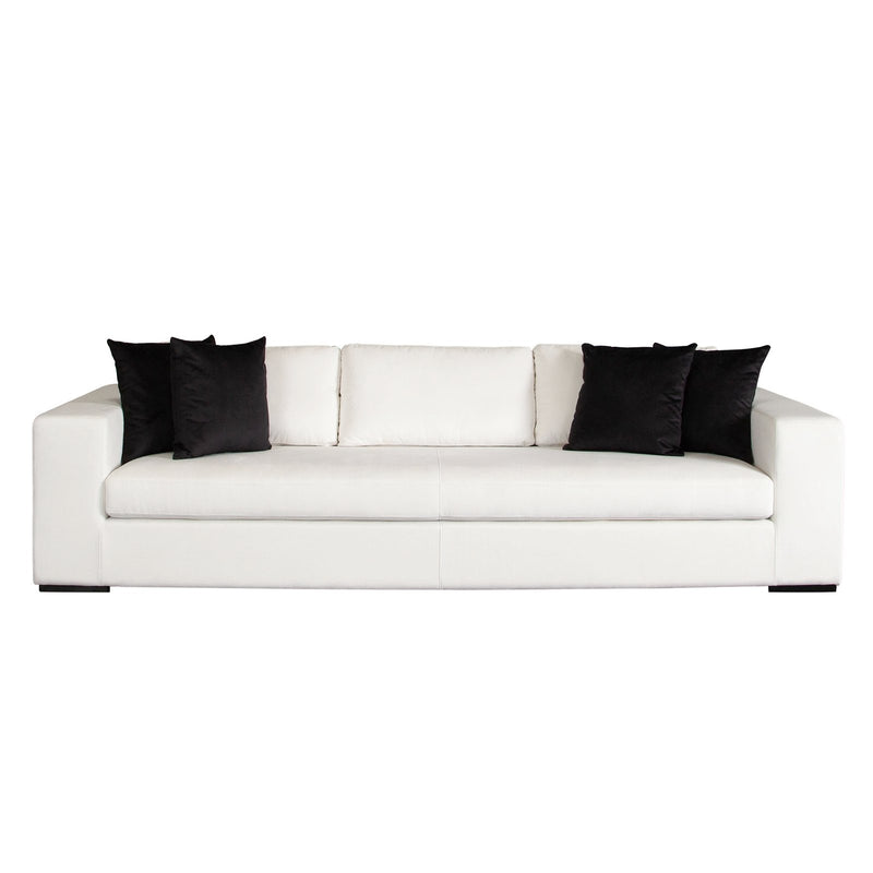 Muse Sofa In Mist White Performance Fabric W/ (4) Black Accent Pillows