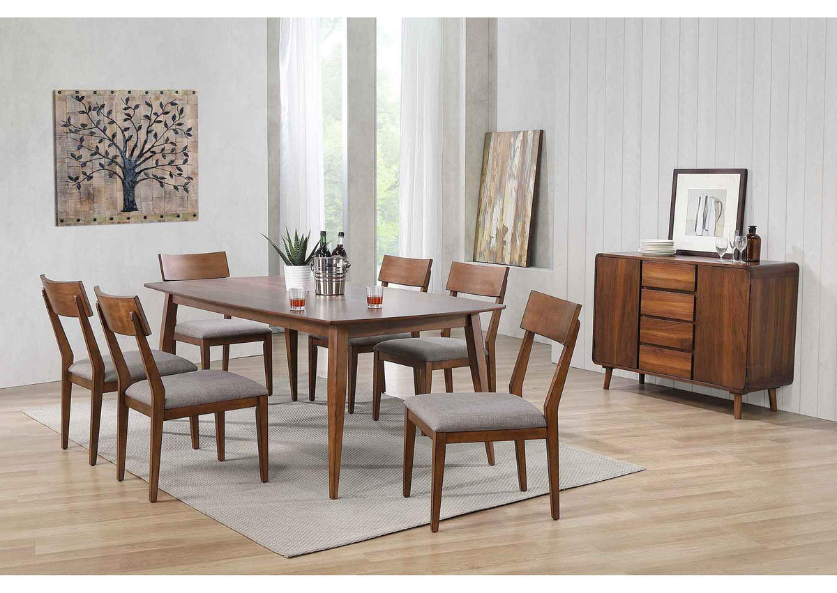 DLU-MC4278-C45-SR8P Sunset Trading Mid Century 8 Piece Rectangular Dining Table Set | Padded Performace Fabric Seats | Server