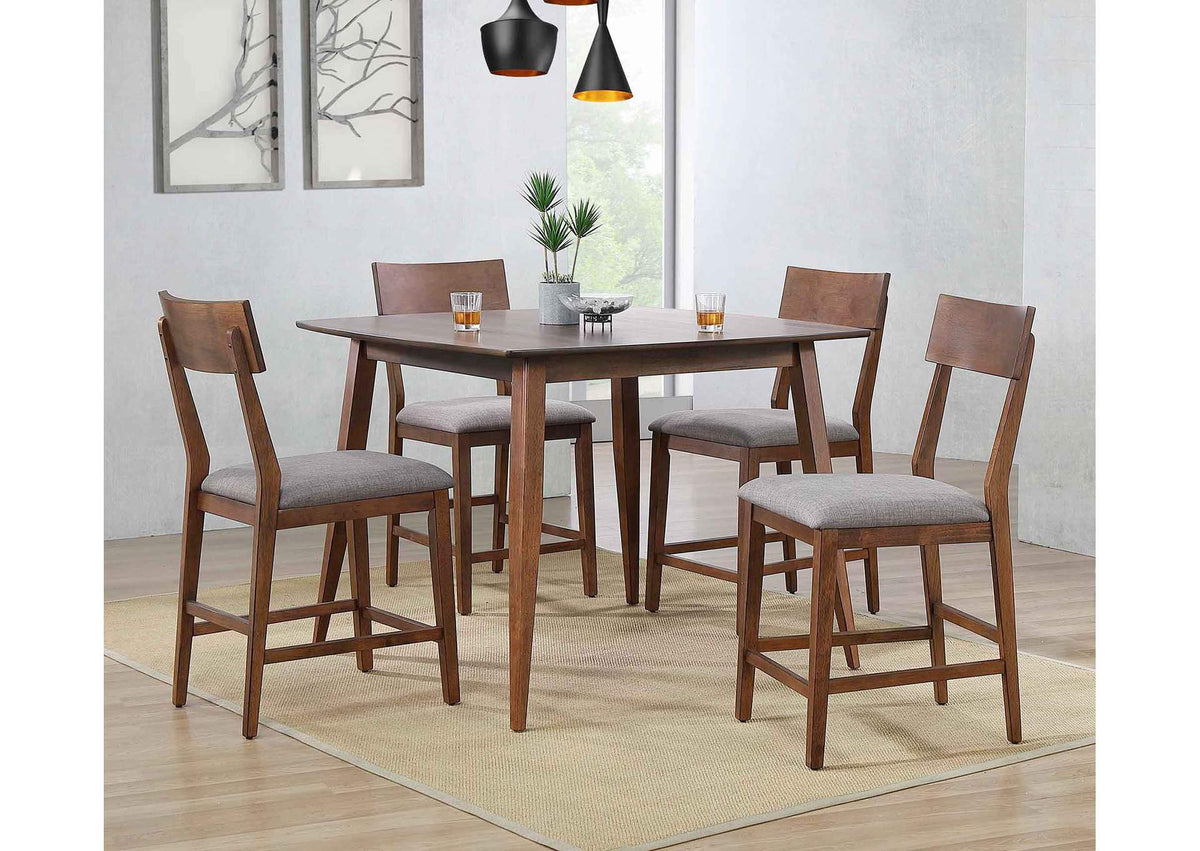 DLU-MC4848-B45-5P Sunset Trading Mid Century 5 Piece Square Counter Height Pub Table Dining Set | Padded Performace Fabric Seats