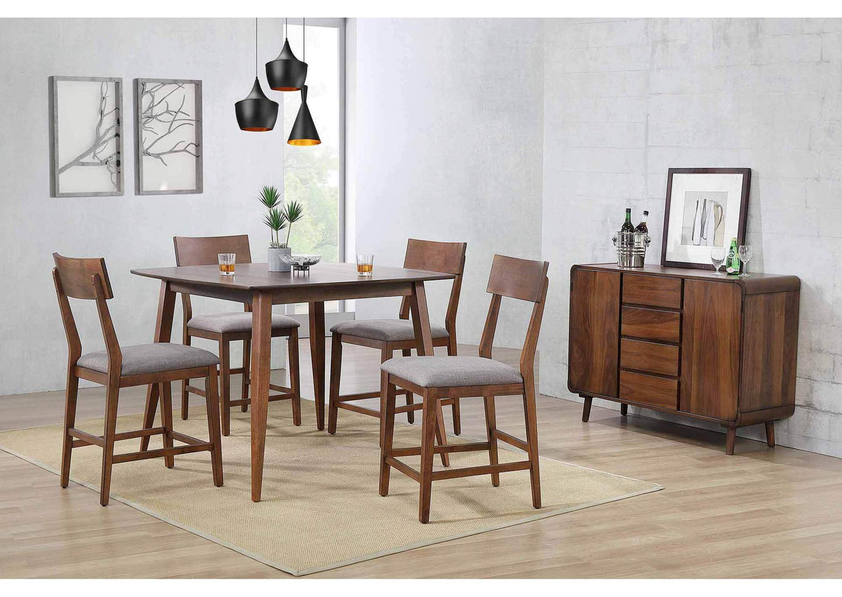 DLU-MC4848-B45-SR6P Sunset Trading Mid Century 6 Piece Square Counter Height Pub Table Dining Set | Padded Performace Fabric Seats | Server