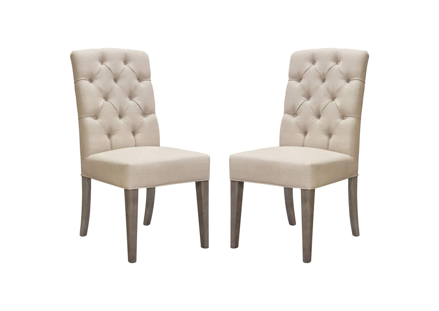 Set of Two Napa Tufted Dining Side Chairs in Sand Linen Fabric with Wood Legs in Grey Oak Finish by Diamond Sofa