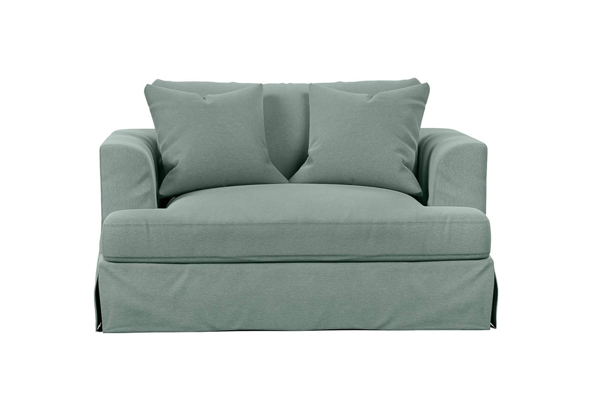 SY-130015-391043 Newport Slipcovered Chair and A Half | Moisture and Stain Resistant Washable Performance Fabric | 2 Throw Pillows | Ocean Blue