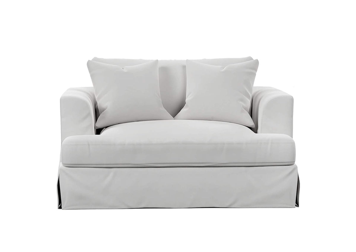 SY-130015-391081 Newport Slipcovered Chair and A Half | Moisture and Stain Resistant Washable Performance Fabric | 2 Throw Pillows | White