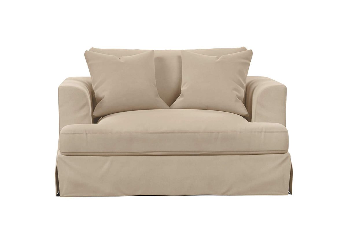 SY-130015-391084 Newport Slipcovered Chair and A Half | Moisture and Stain Resistant Washable Performance Fabric | 2 Throw Pillows | Tan
