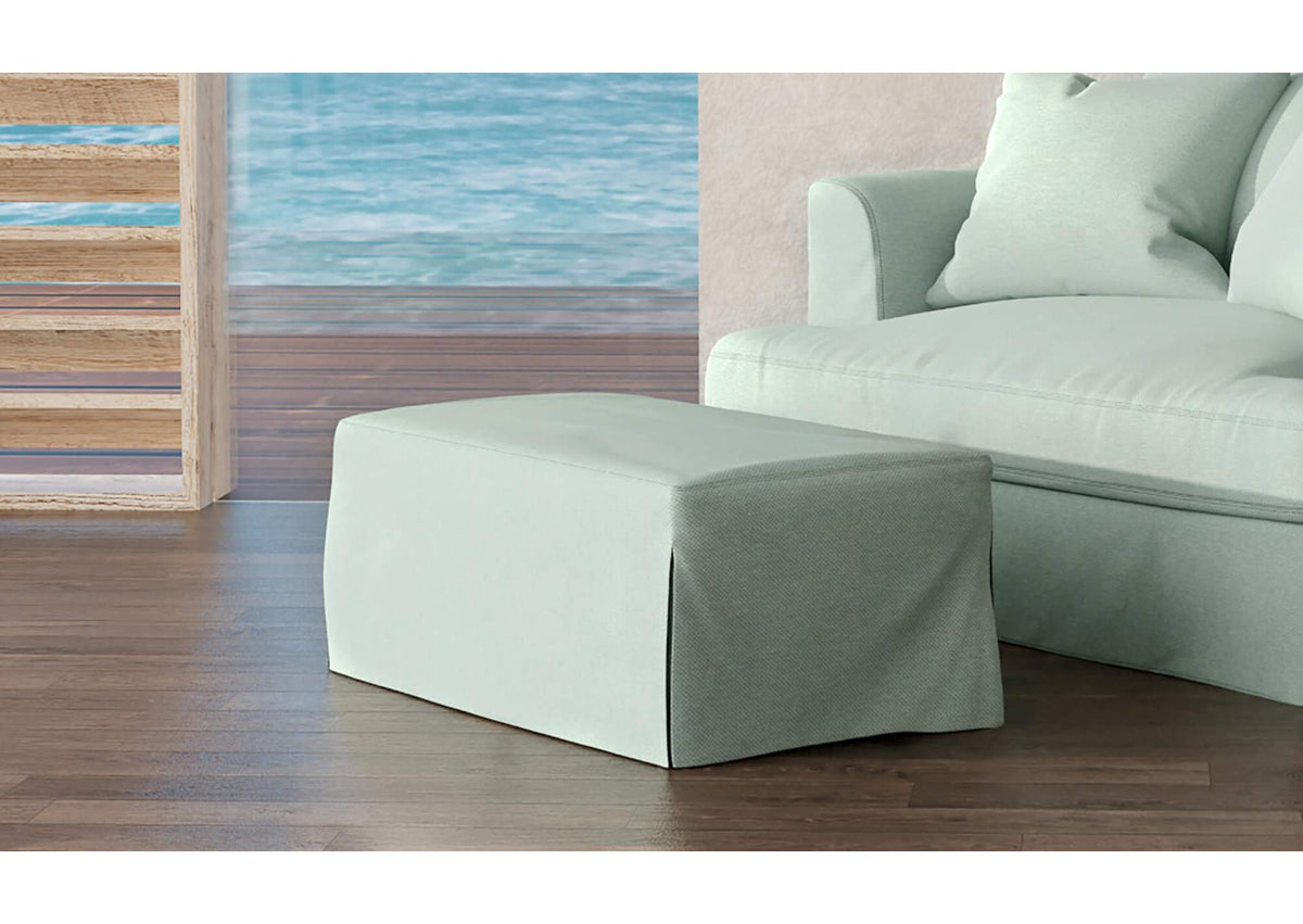 SY-130030-391043 Newport Slipcovered Ottoman | Moisture and Stain Resistant Washable Performance Fabric | Ocean Blue