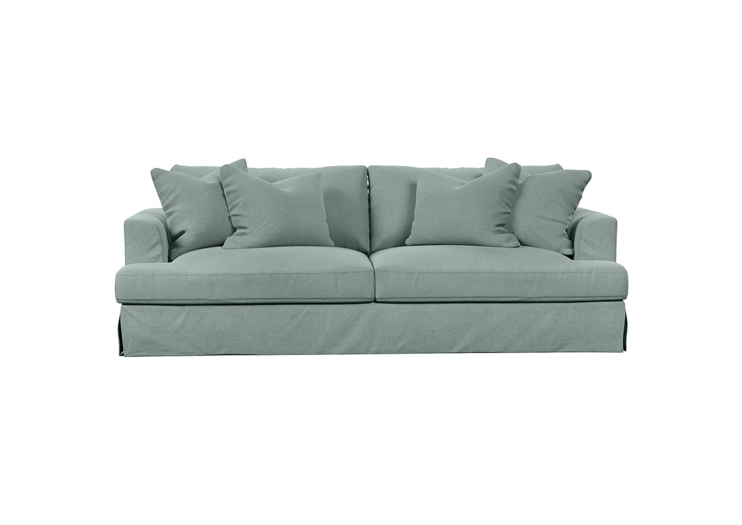 SY-130000-391043 Newport Slipcovered Recessed Fin Arm Sofa | Moisture and Stain Resistant Washable Performance Fabric | 4 Throw Pillows | Ocean Blue
