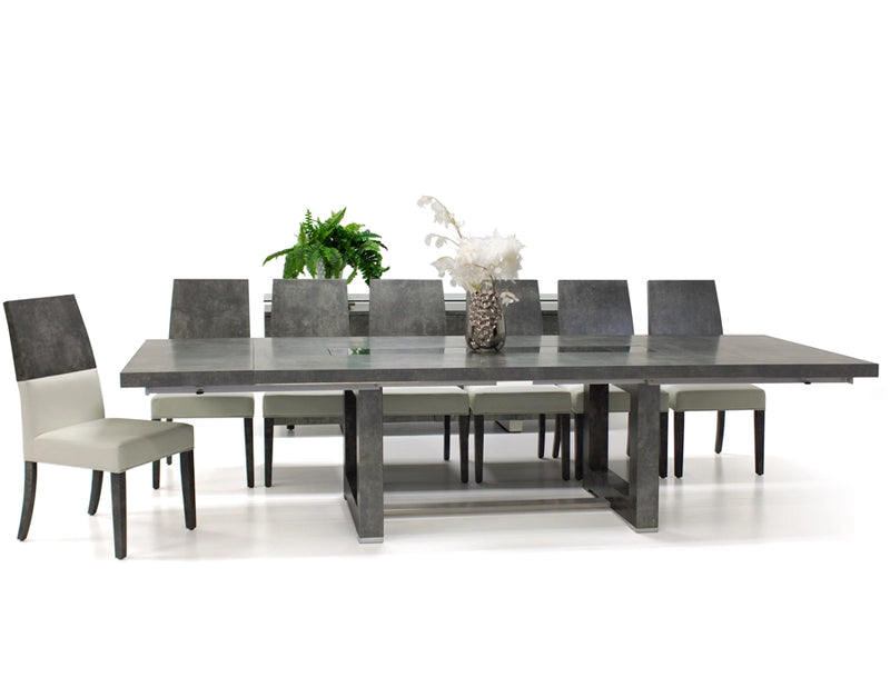 Dining table set with chairs on a white background