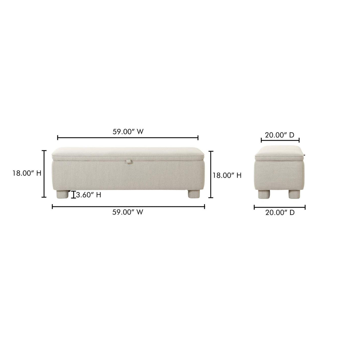 OA-1004-29 Ichigo Storage Bench Light Grey