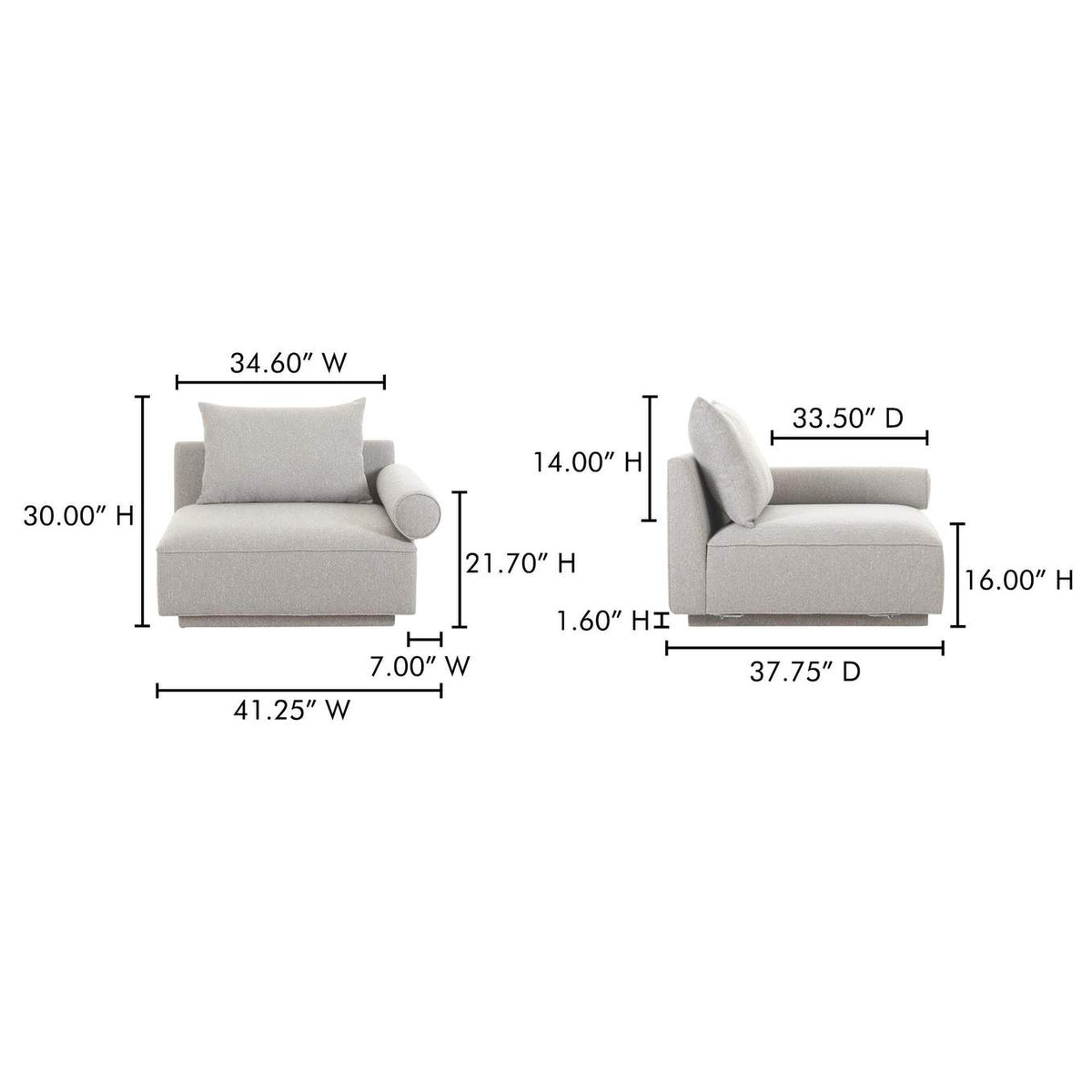 OA-1009-29 Rosello Right Arm Facing Chair Light Grey