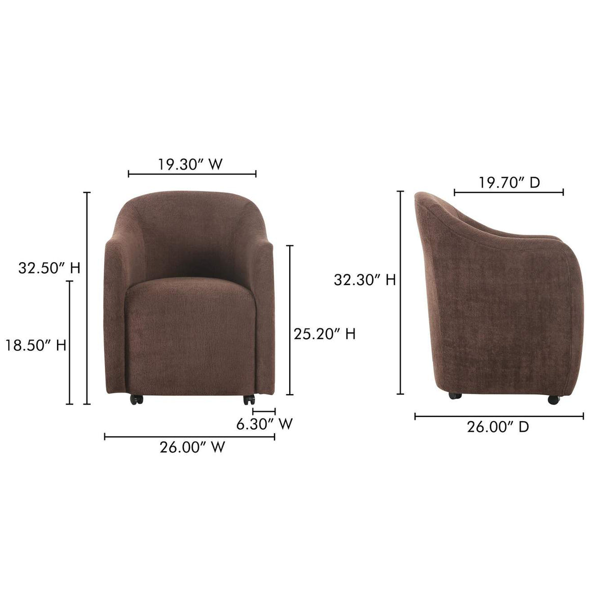 OA-1034-20 Drava Rolling Dining Chair Dark Brown