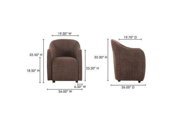 OA-1034-20 Drava Rolling Dining Chair Dark Brown