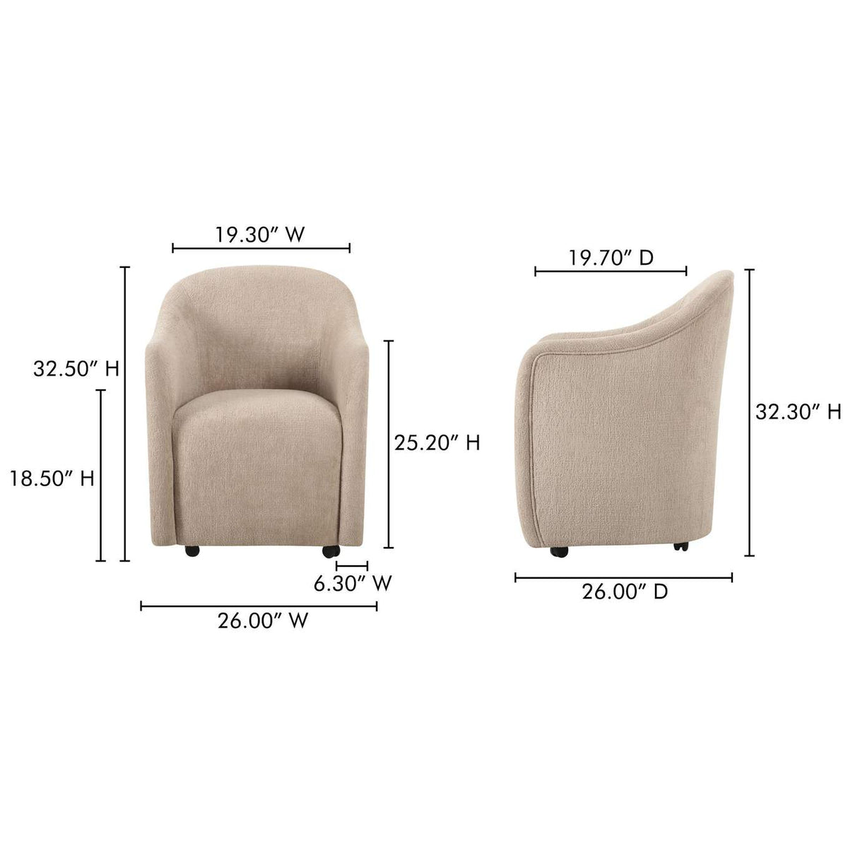 OA-1034-34 Drava Rolling Dining Chair Beige