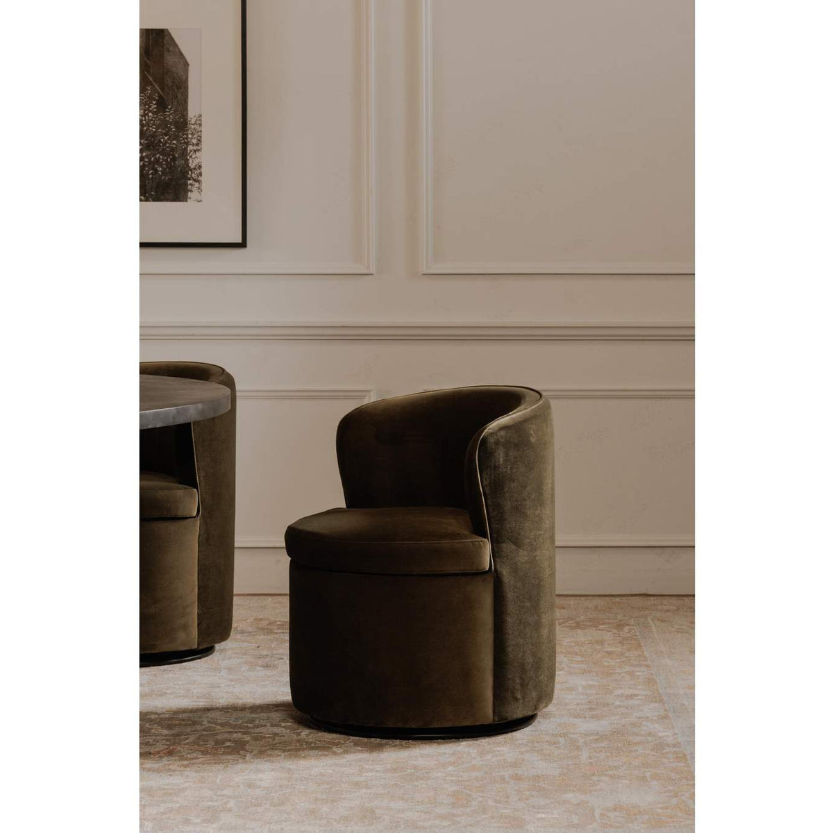 OA-1074-16 Dane Swivel Dining Chair Faux Green Mohair