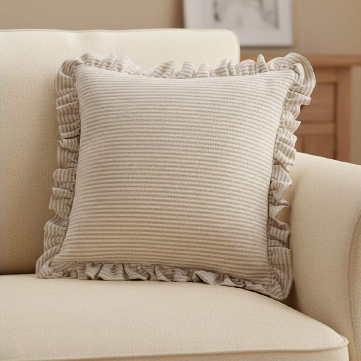 OA-1110-37 Betty 20 Inch Cushion Beige Stripe