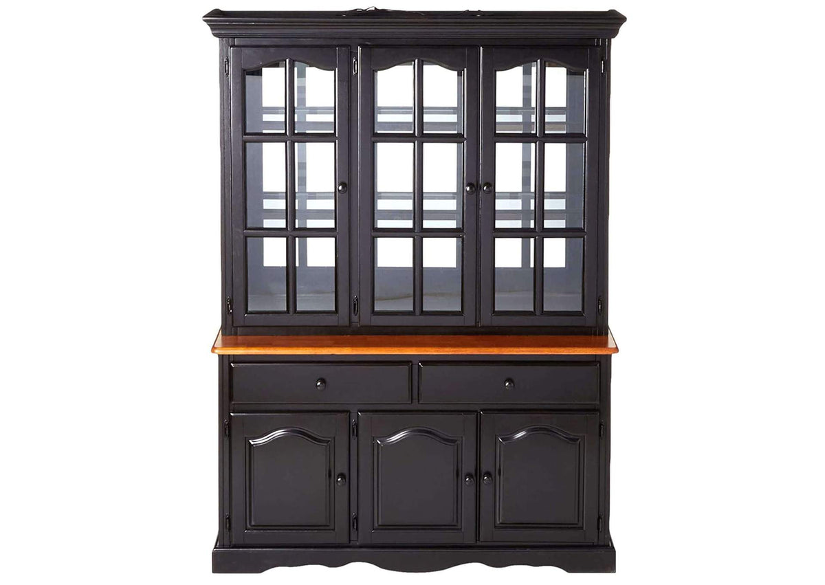 DLU-22-BH-BCH Sunset Trading Treasure Buffet and Lighted Hutch | Antique Black and Cherry