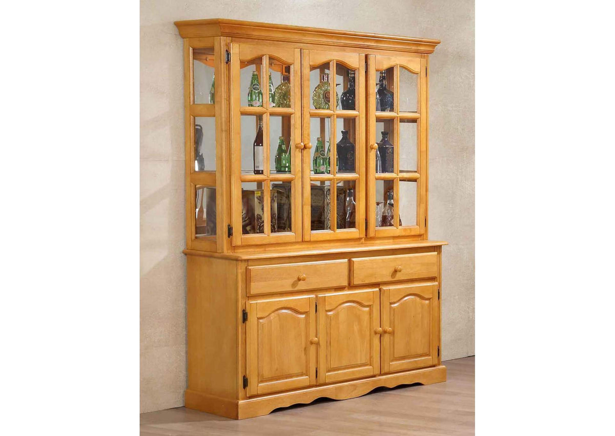 DLU-22-BH-LO Sunset Trading Treasure Buffet and Lighted Hutch | Light Oak
