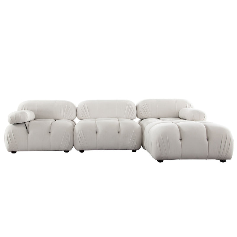 Paloma 4PC Modular 111 Inch Reversible Chaise Sectional in Light Cream Velvet