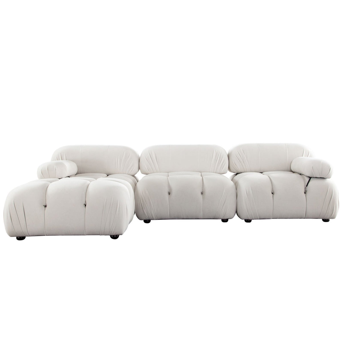 Paloma 4PC Modular 111 Inch Reversible Chaise Sectional in Light Cream Velvet