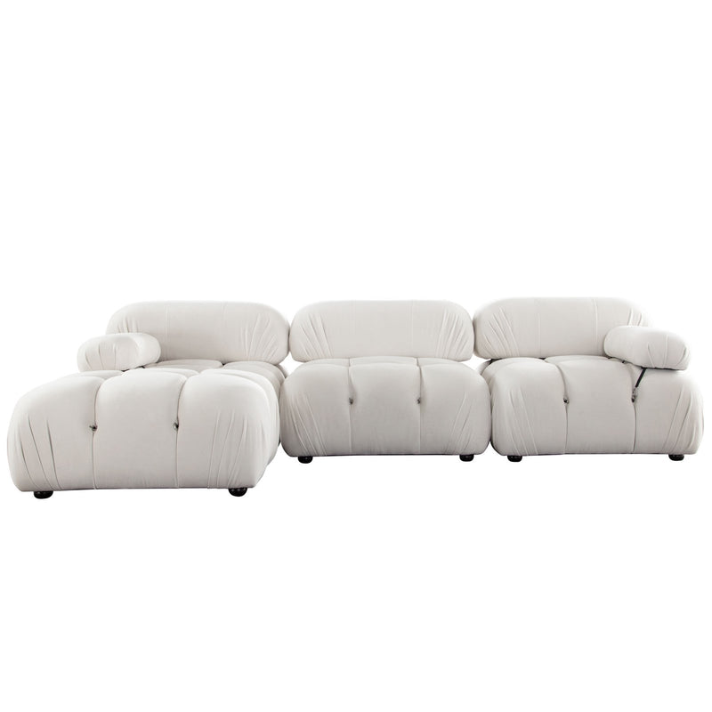 Paloma 4PC Modular 111 Inch Reversible Chaise Sectional in Light Cream Velvet