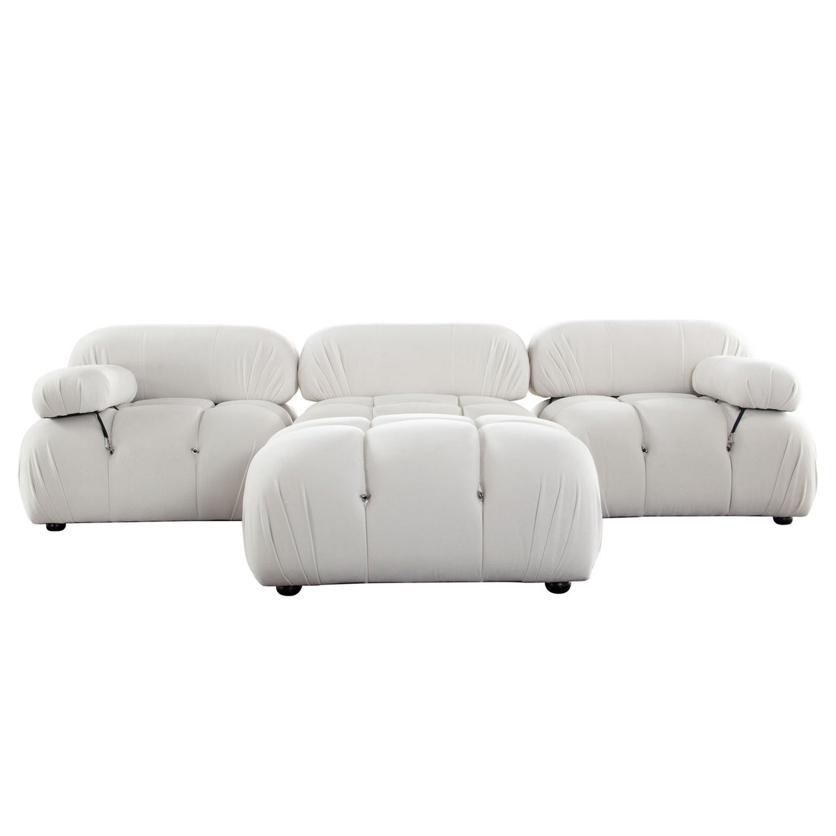 Paloma 4PC Modular 111 Inch Reversible Chaise Sectional in Light Cream Velvet