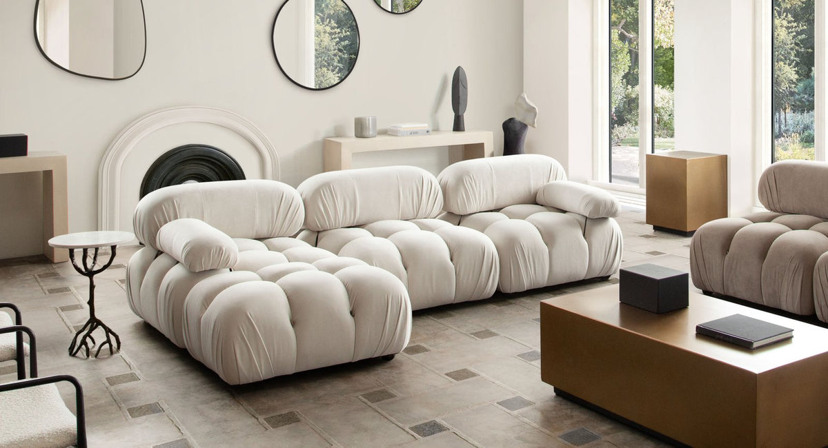 Paloma 4pc Modular 111 Inch Reversible Chaise Sectional In Light Cream Velvet