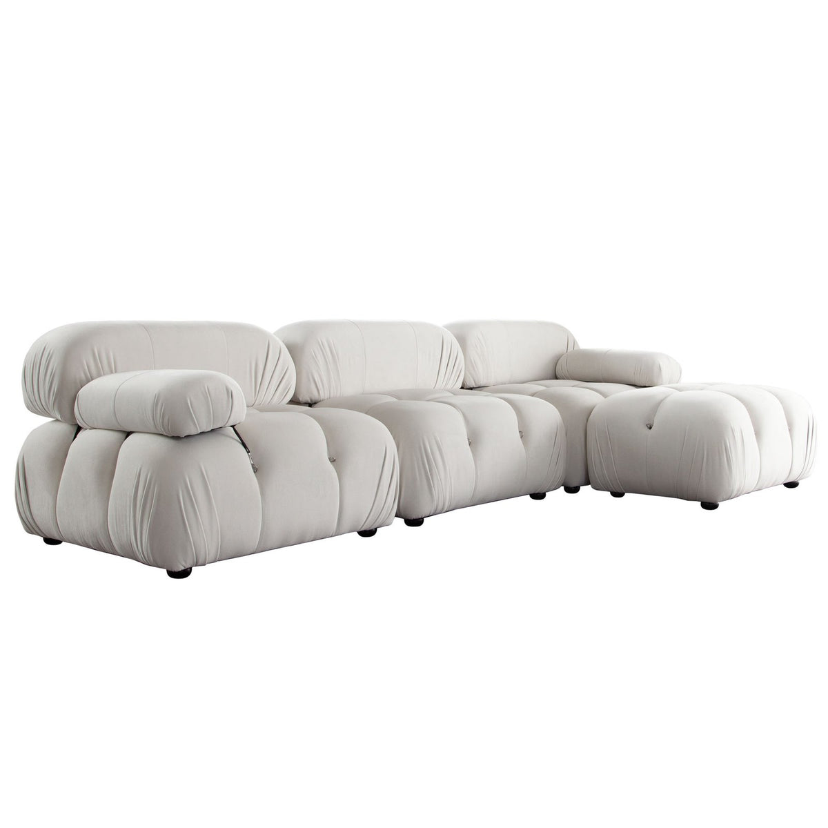 Paloma 4PC Modular 111 Inch Reversible Chaise Sectional in Light Cream Velvet