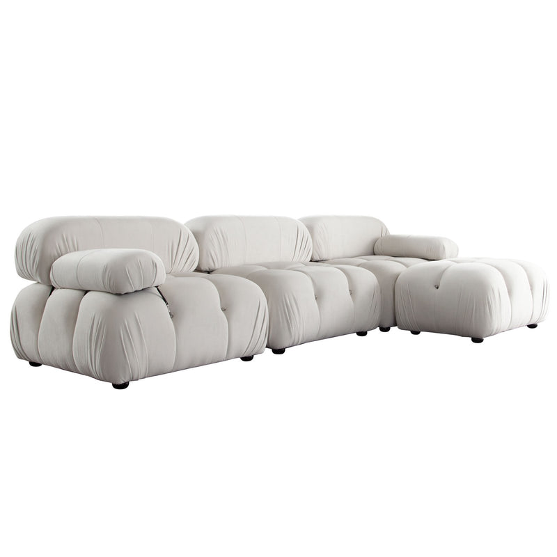 Paloma 4PC Modular 111 Inch Reversible Chaise Sectional in Light Cream Velvet