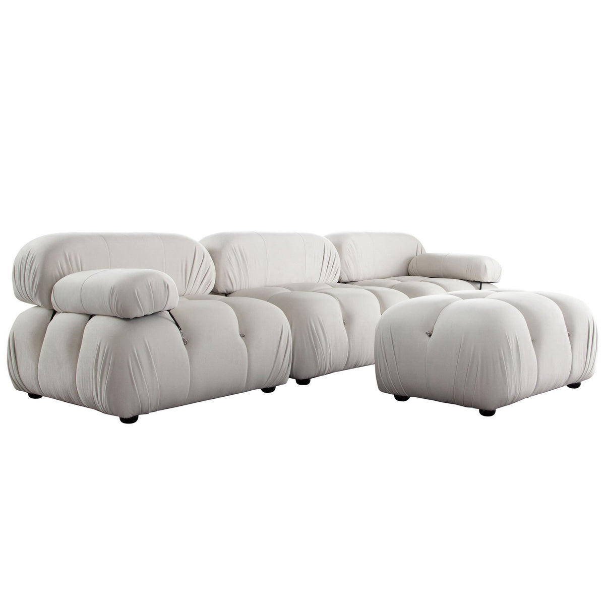 Paloma 4PC Modular 111 Inch Reversible Chaise Sectional in Light Cream Velvet