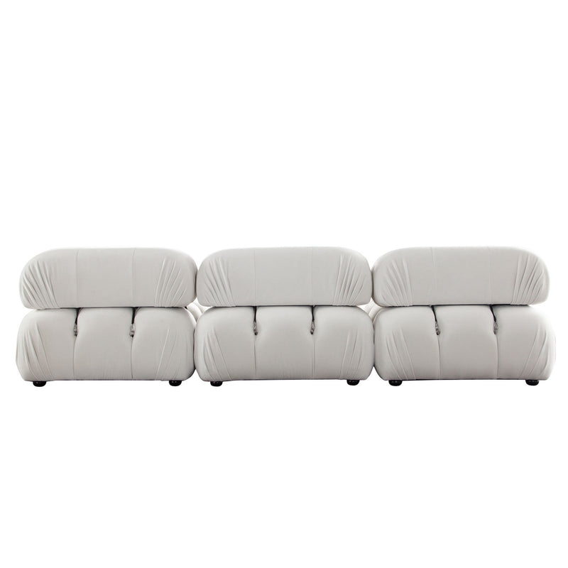 Paloma 4PC Modular 111 Inch Reversible Chaise Sectional in Light Cream Velvet