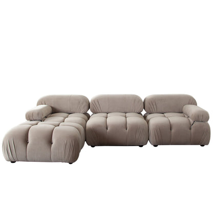 Paloma 4PC Modular 111 Inch Reversible Chaise Sectional in Mink Tan Velvet