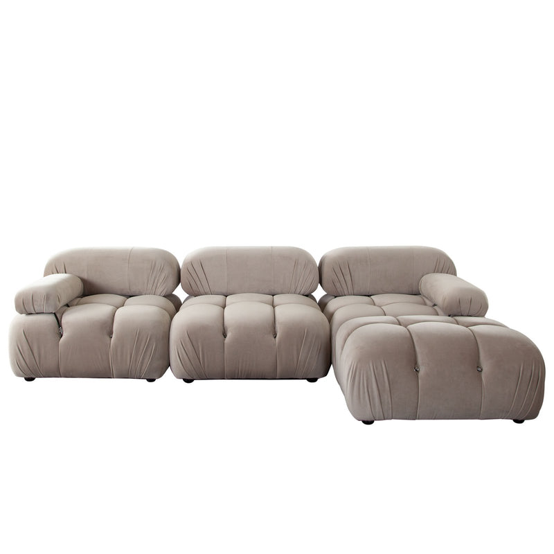 Paloma 4PC Modular 111 Inch Reversible Chaise Sectional in Mink Tan Velvet