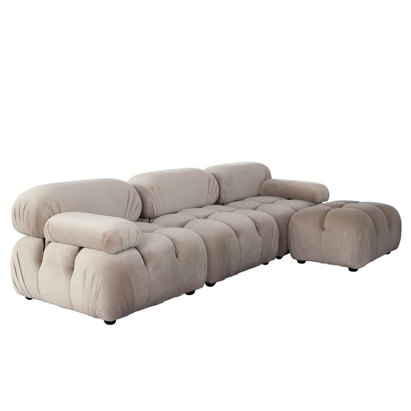 Paloma 4PC Modular 111 Inch Reversible Chaise Sectional in Mink Tan Velvet