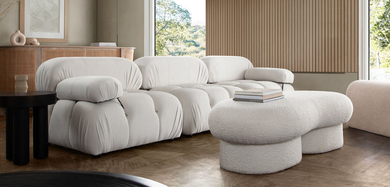 Paloma 3PC Modular 111 Inch Sofa in Light Cream Velvet