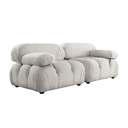 Paloma 2PC Modular 74 Inch Sofa in Light Cream Velvet