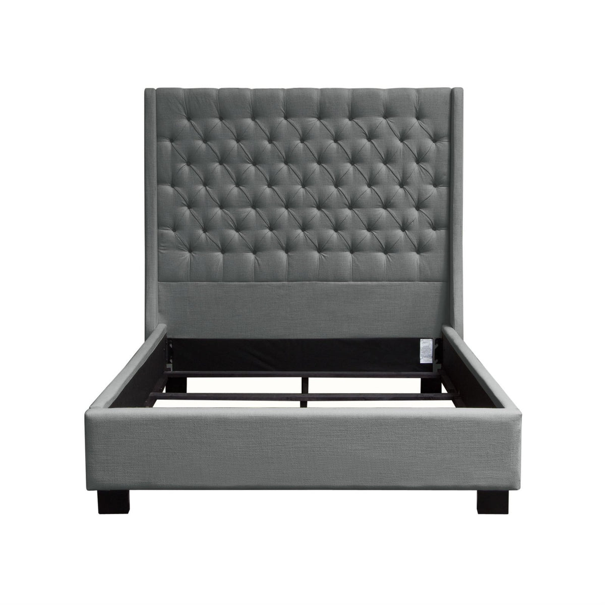 Park Avenue Eastern King Tufted Bed With Vintage Wing In Grey Linen